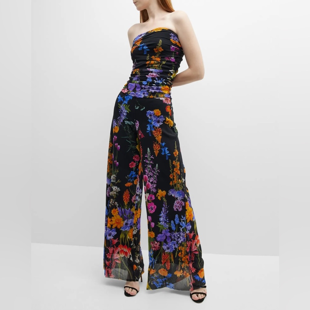Fuzzi Strapless Floral-Print Tulle Jumpsuit
